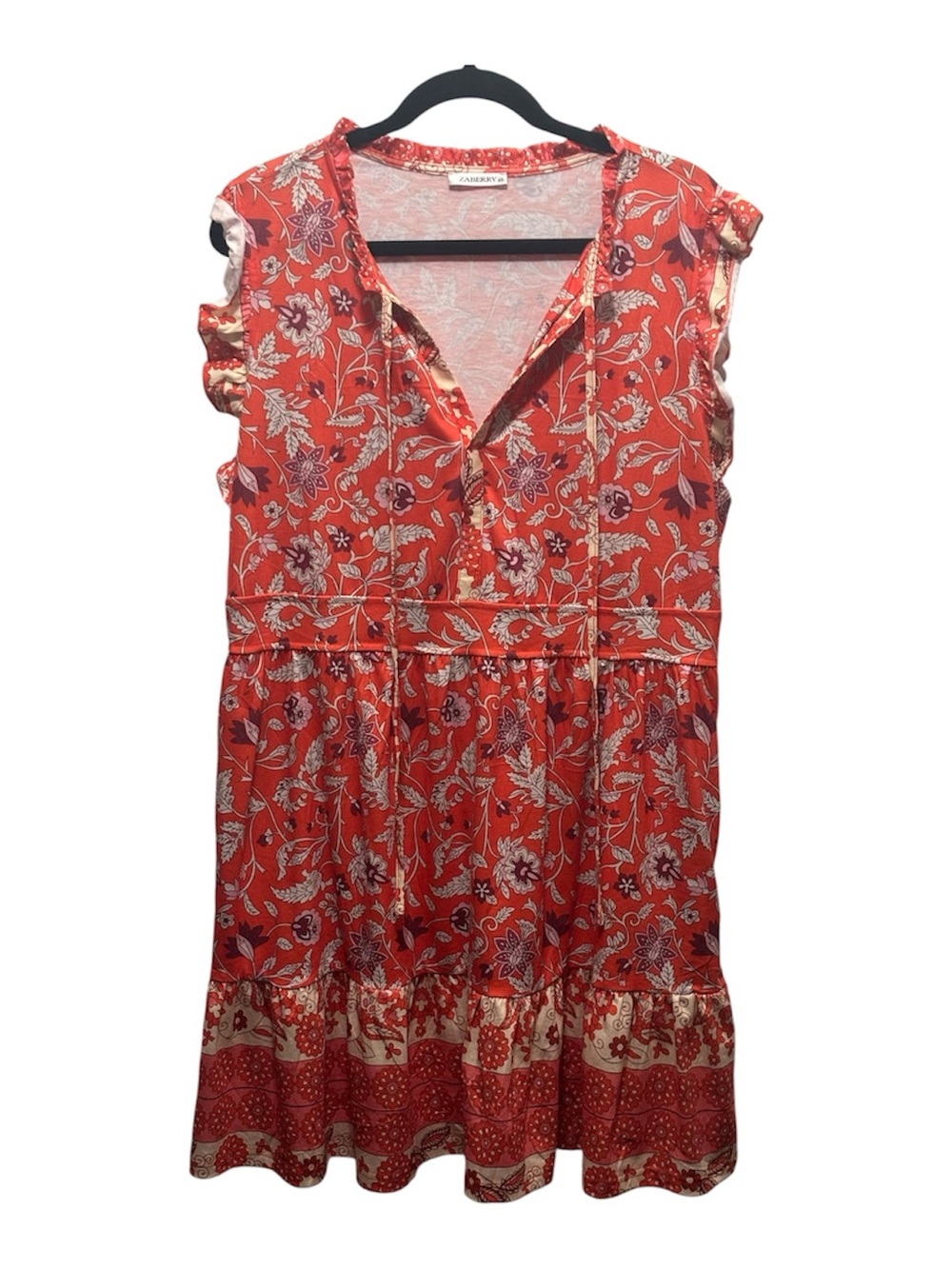 ZABERRY Women’s Coral & Pink Boho Floral Ruffle Sleeve Dress Size XL